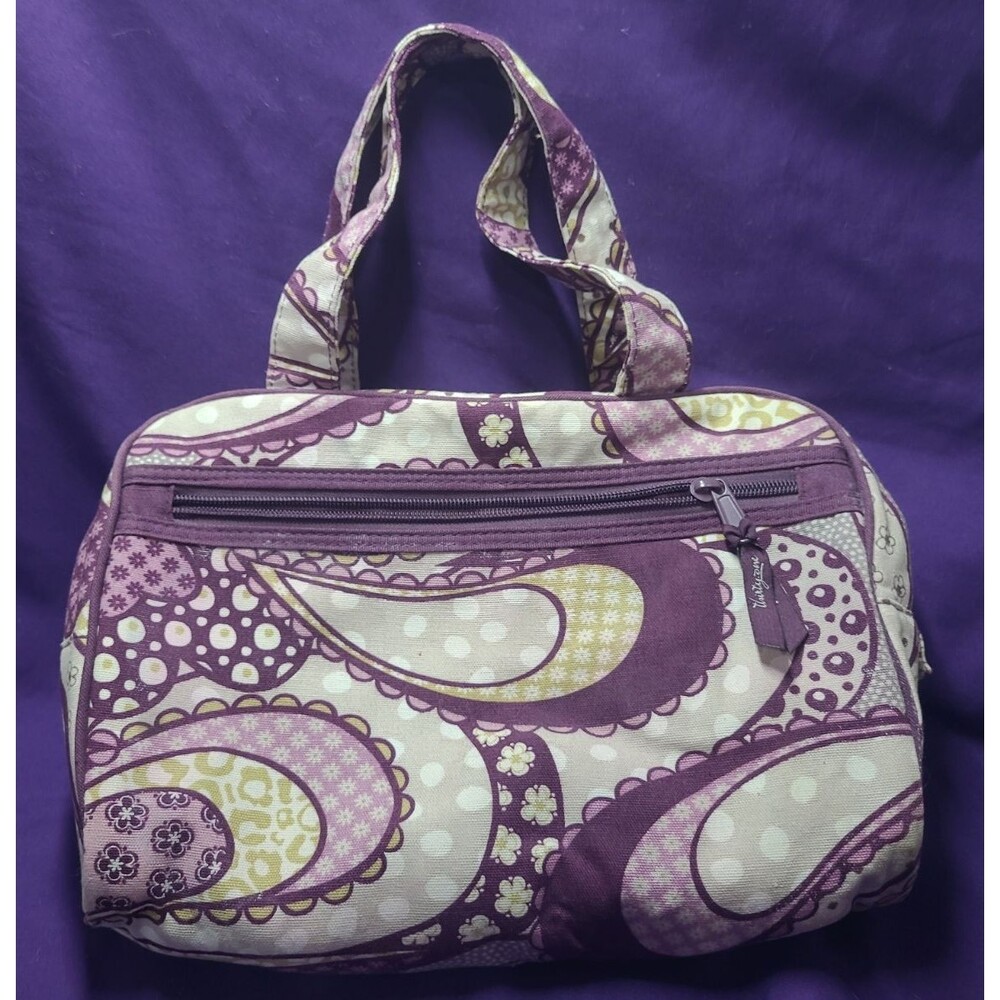 Thirty-One Handle Cosmetic Toiletry Travel Bag Purple Gray Paisley Floral 5996